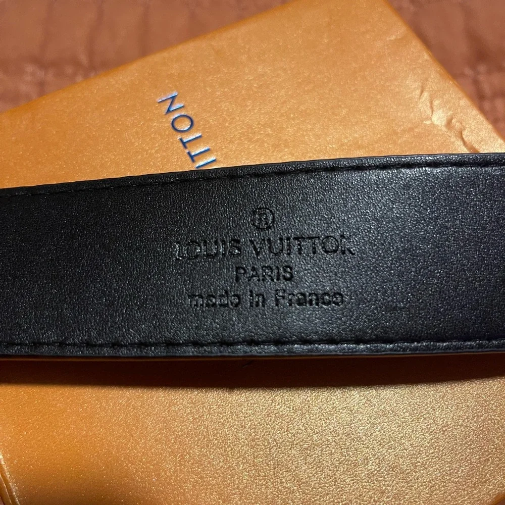 Louis Vuitton Men’s Damier Graphite Black/Brown LV Buckle Belt